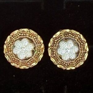 Aged goldtone, faux pearl lightweight pierced earrings